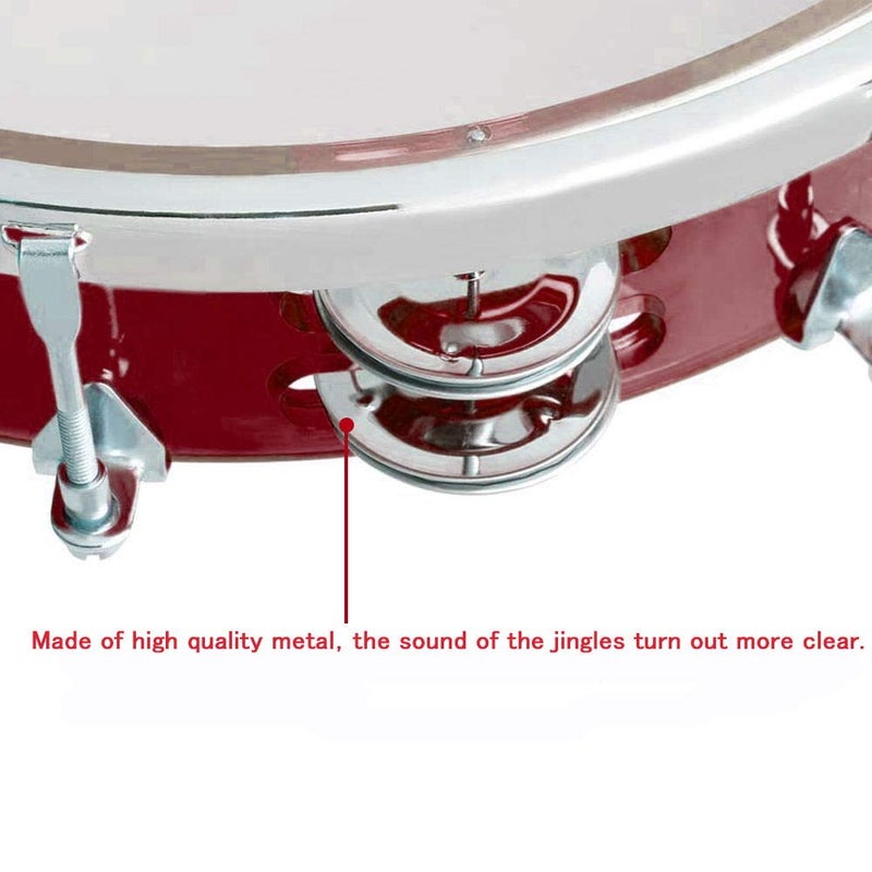 ENNBOM Tambourine Adjustable Tone Hand Drum Double Row Metal Jingles Hand Bell Performance Level Handheld Percussion (Red) - Image 4